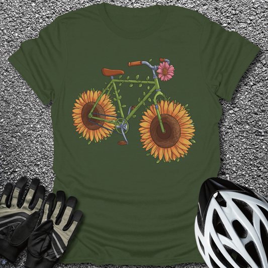 Sunflower Bike T-Shirt in Military Green / S from CycleTees