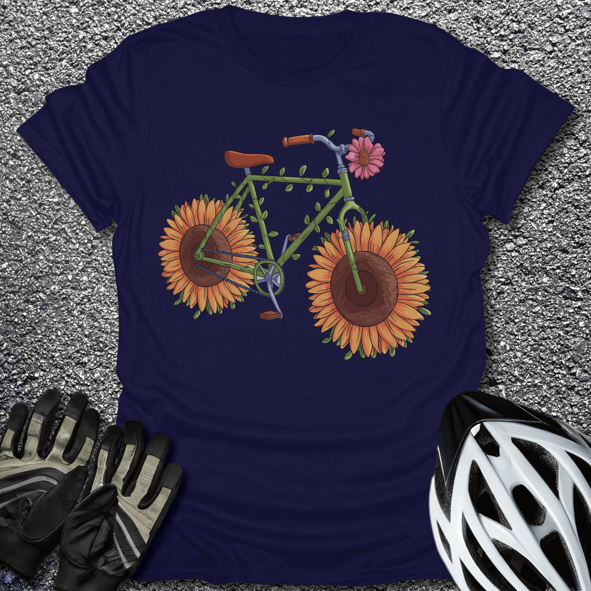 Sunflower Bike T-Shirt in Navy / S from CycleTees