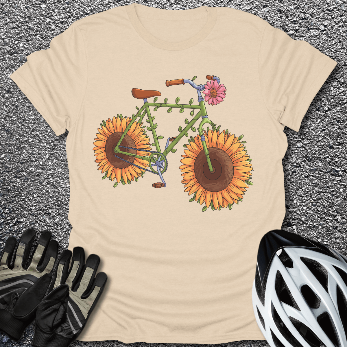 Sunflower Bike T-Shirt in Sand / S from CycleTees