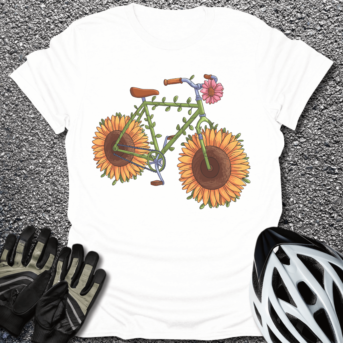 Sunflower Bike T-Shirt in White / S from CycleTees