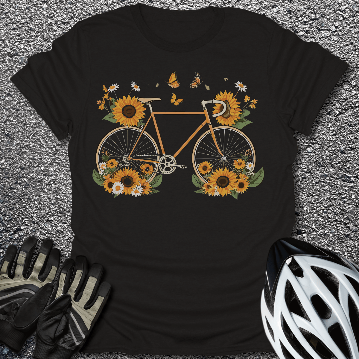 Sunflower Bike V2 T-Shirt in Black / S from CycleTees