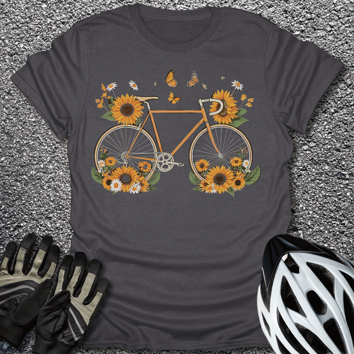 Sunflower Bike V2 T-Shirt in Dark Heather / S from CycleTees