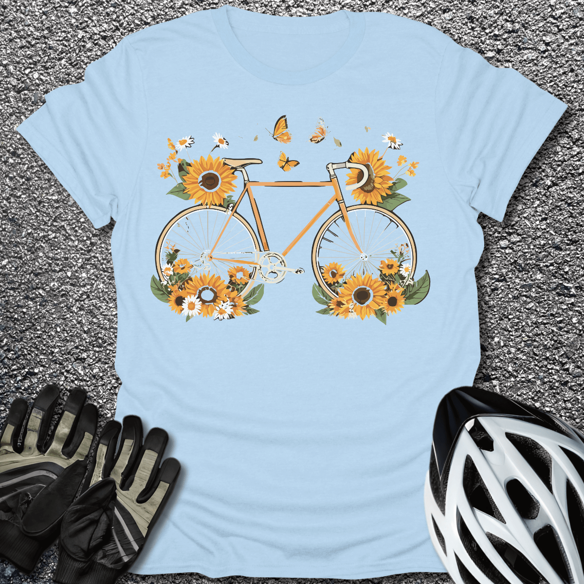 Sunflower Bike V2 T-Shirt in Light Blue / S from CycleTees