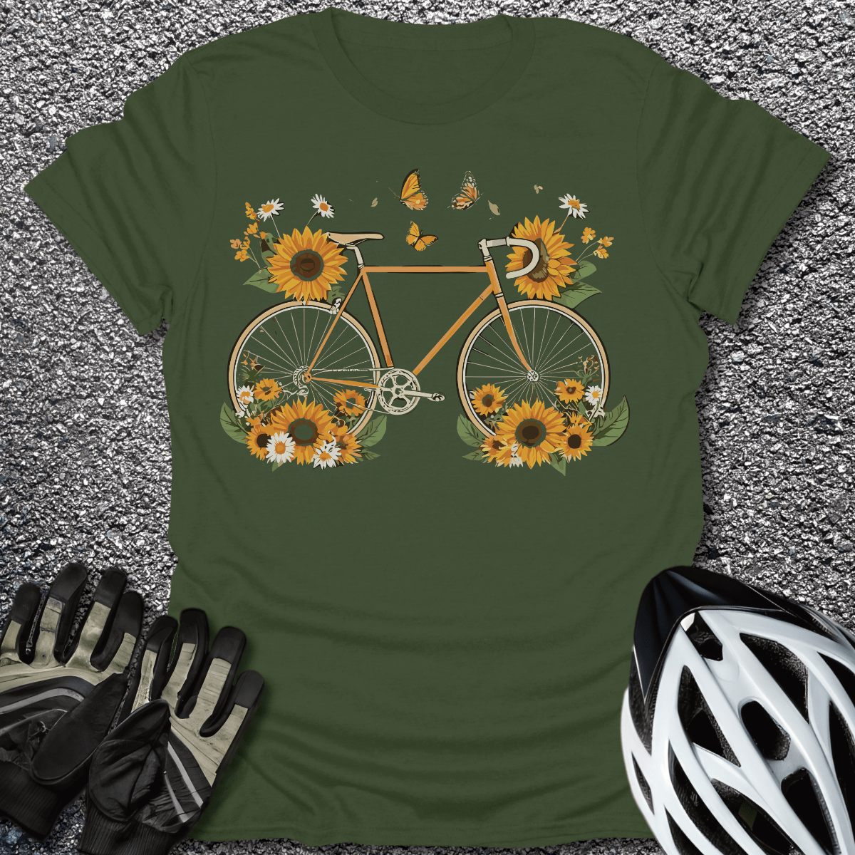 Sunflower Bike V2 T-Shirt in Military Green / S from CycleTees