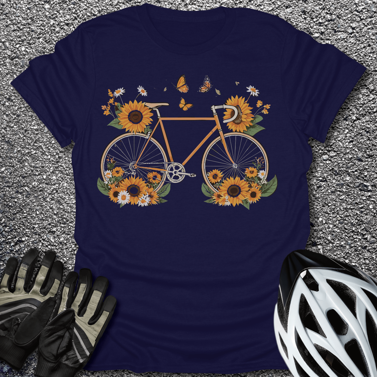Sunflower Bike V2 T-Shirt in Navy / S from CycleTees