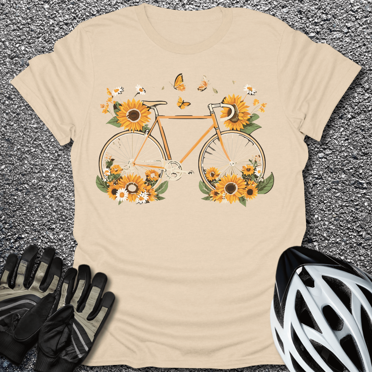 Sunflower Bike V2 T-Shirt in Sand / S from CycleTees