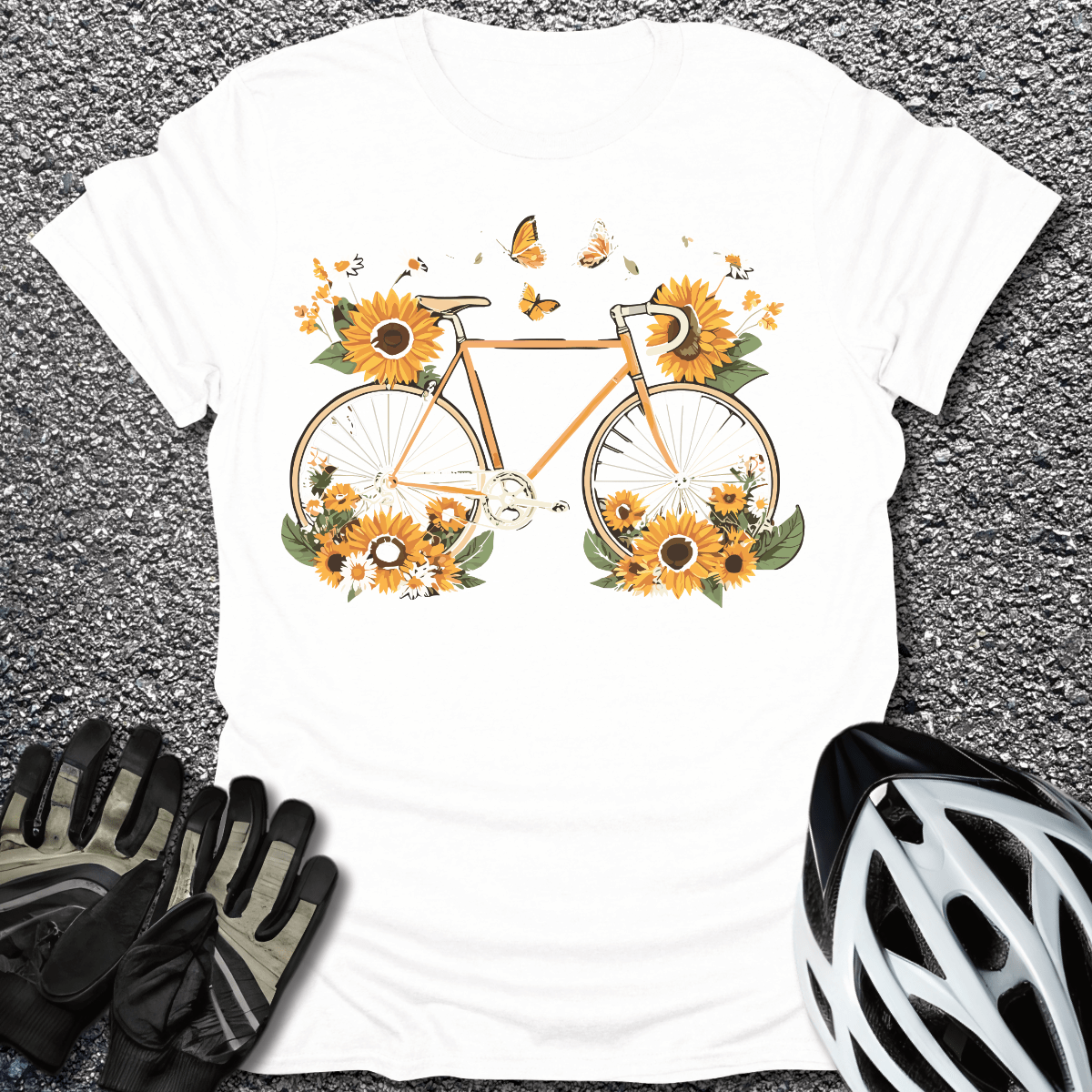 Sunflower Bike V2 T-Shirt in White / S from CycleTees
