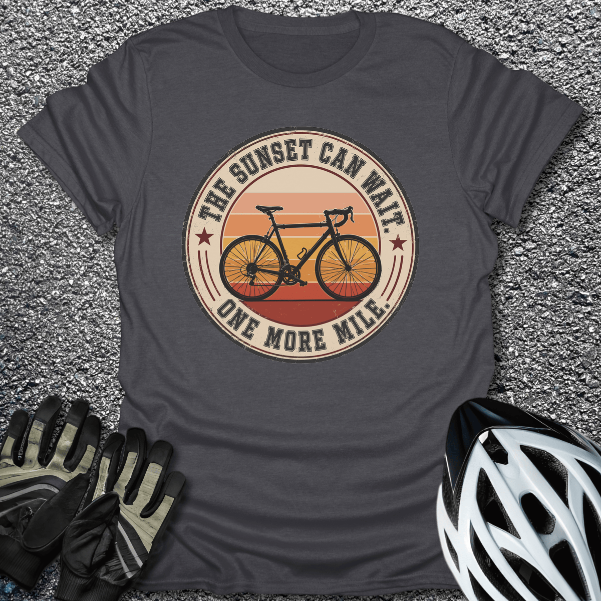 Sunset Can Wait T-Shirt in Dark Heather / S from CycleTees