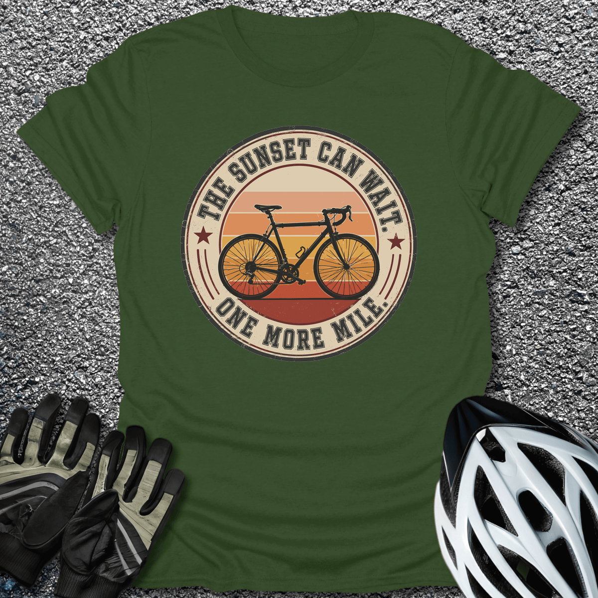 Sunset Can Wait T-Shirt in Military Green / S from CycleTees