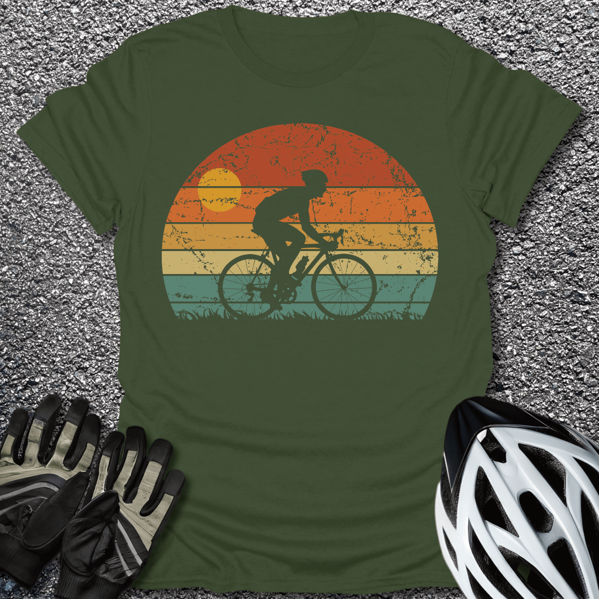 Sunset Ride T-Shirt in Military Green / S from CycleTees