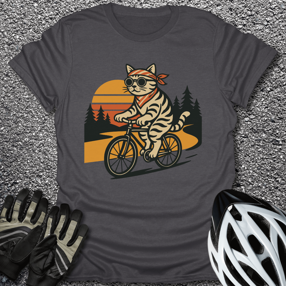 Sunset Trail Kitty T-Shirt in Dark Heather / S from CycleTees