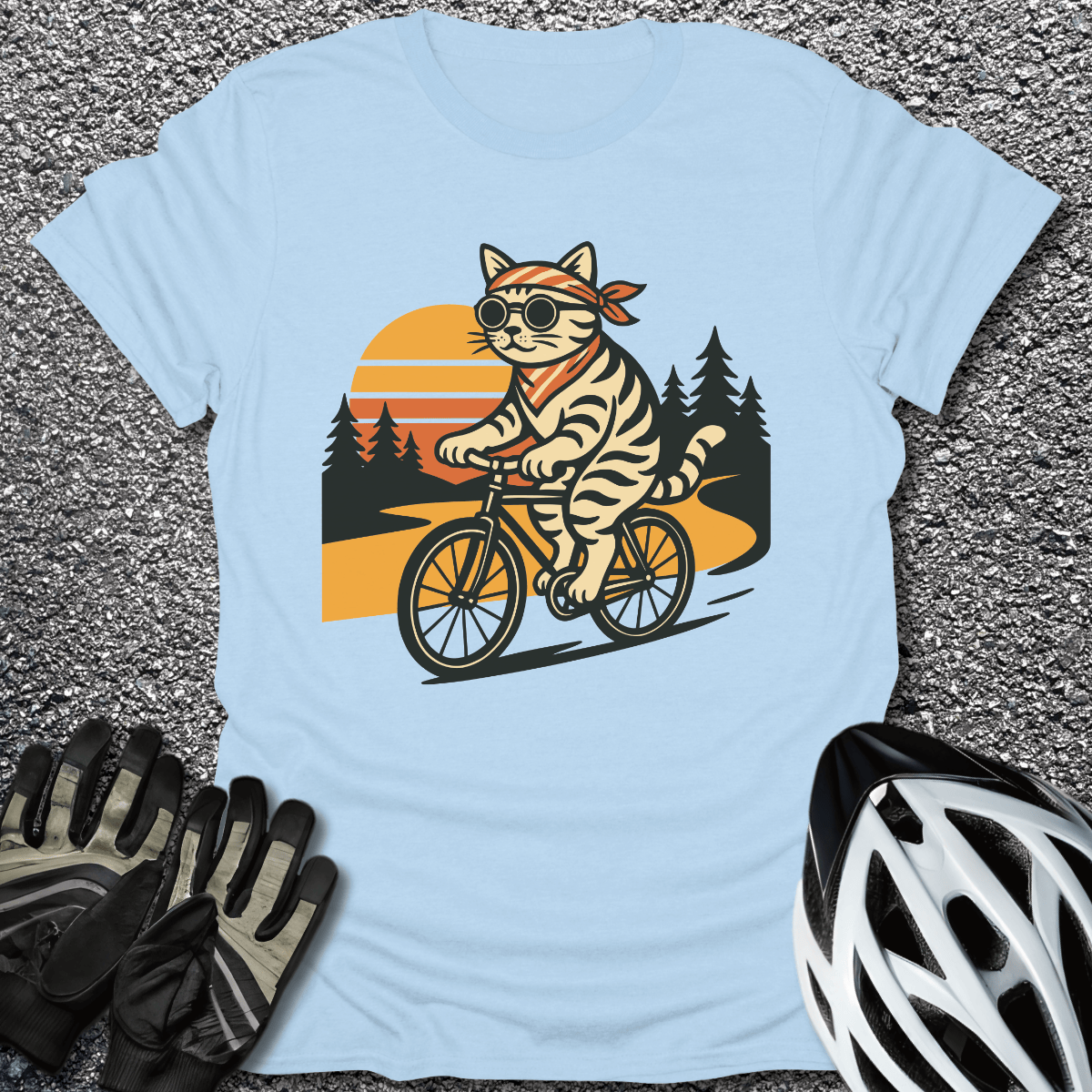 Sunset Trail Kitty T-Shirt in Light Blue / S from CycleTees