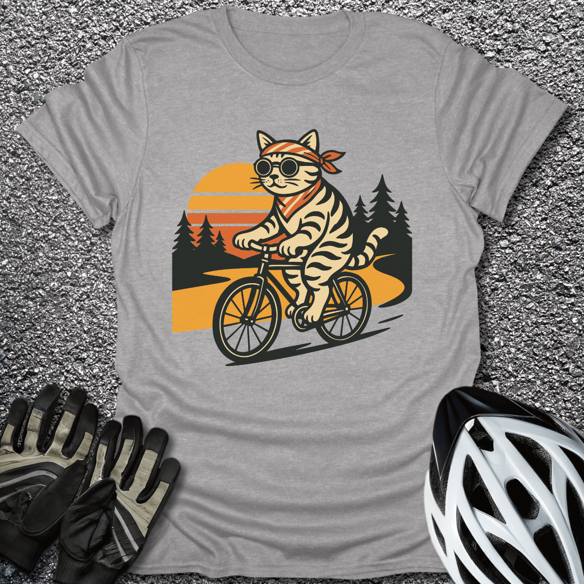 Sunset Trail Kitty T-Shirt in Sport Grey / S from CycleTees