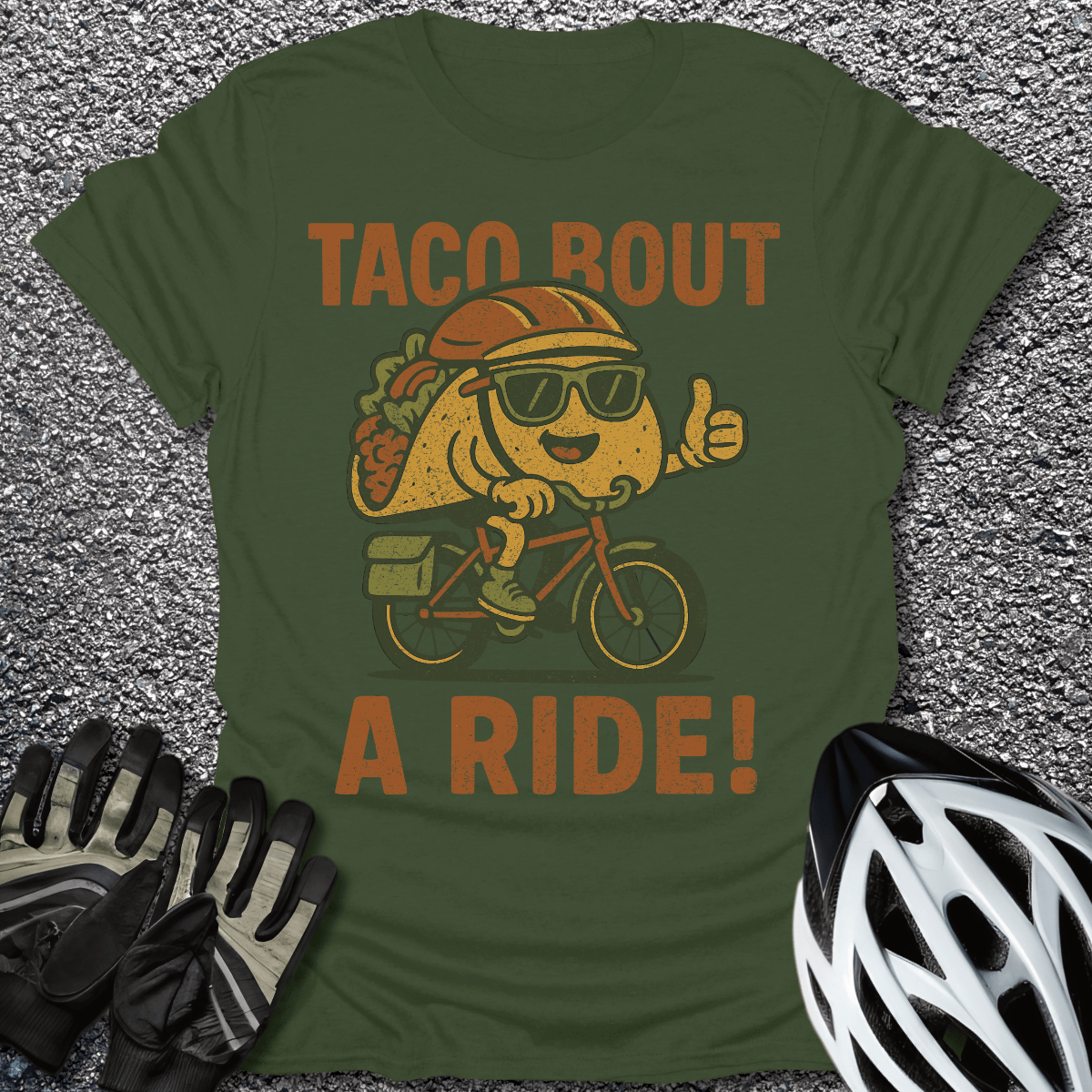 Tacobout a Ride T-Shirt in Military Green / S from CycleTees