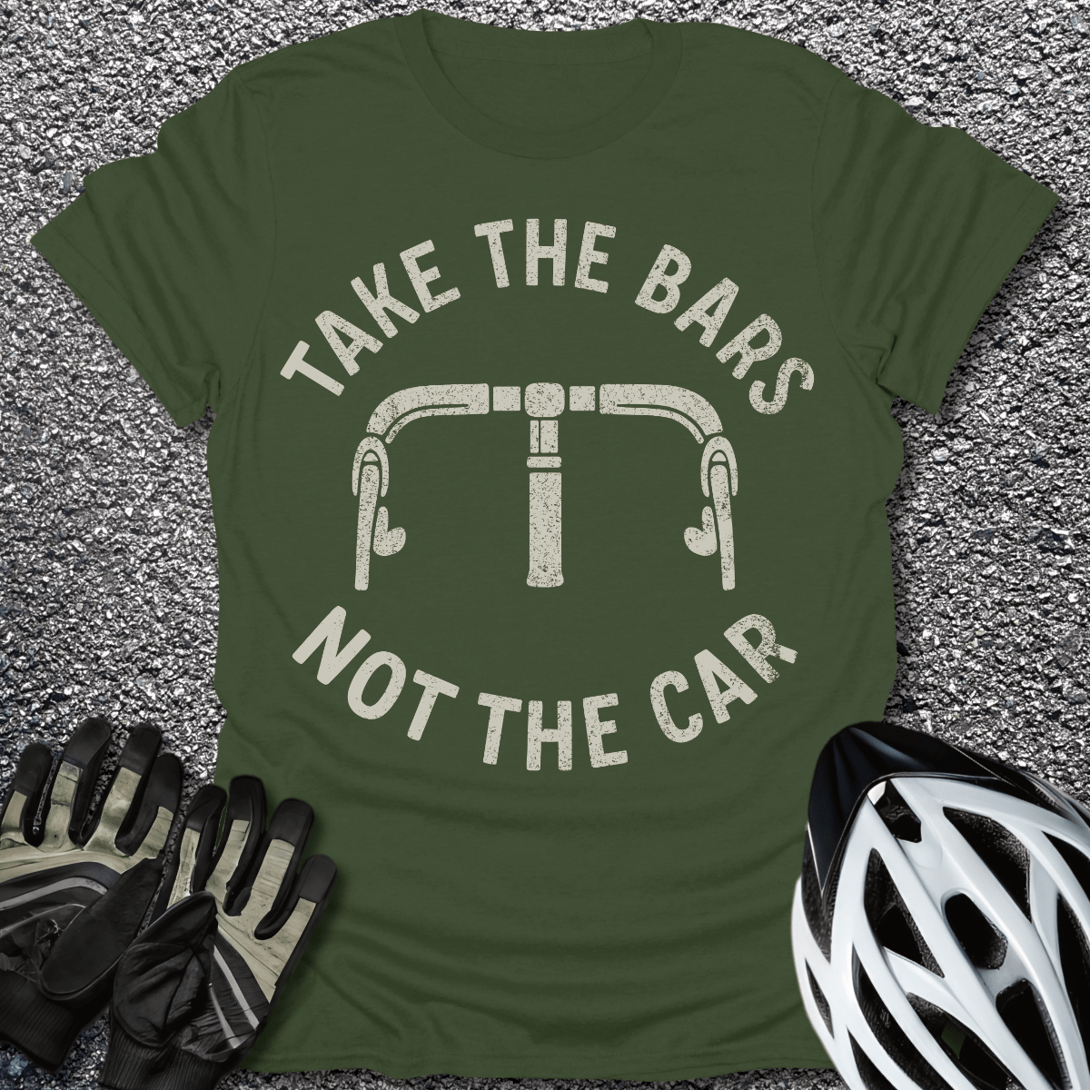 Take the Bars T-Shirt in Military Green / S from CycleTees