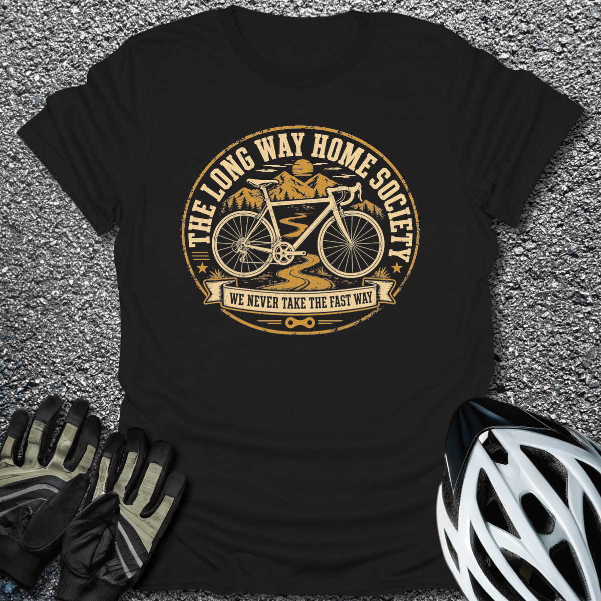 The Long Way Home T-Shirt in Black / S from CycleTees