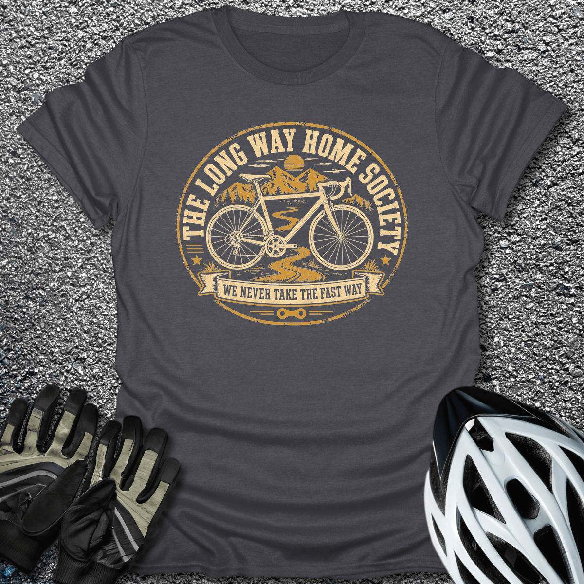 The Long Way Home T-Shirt in Dark Heather / S from CycleTees