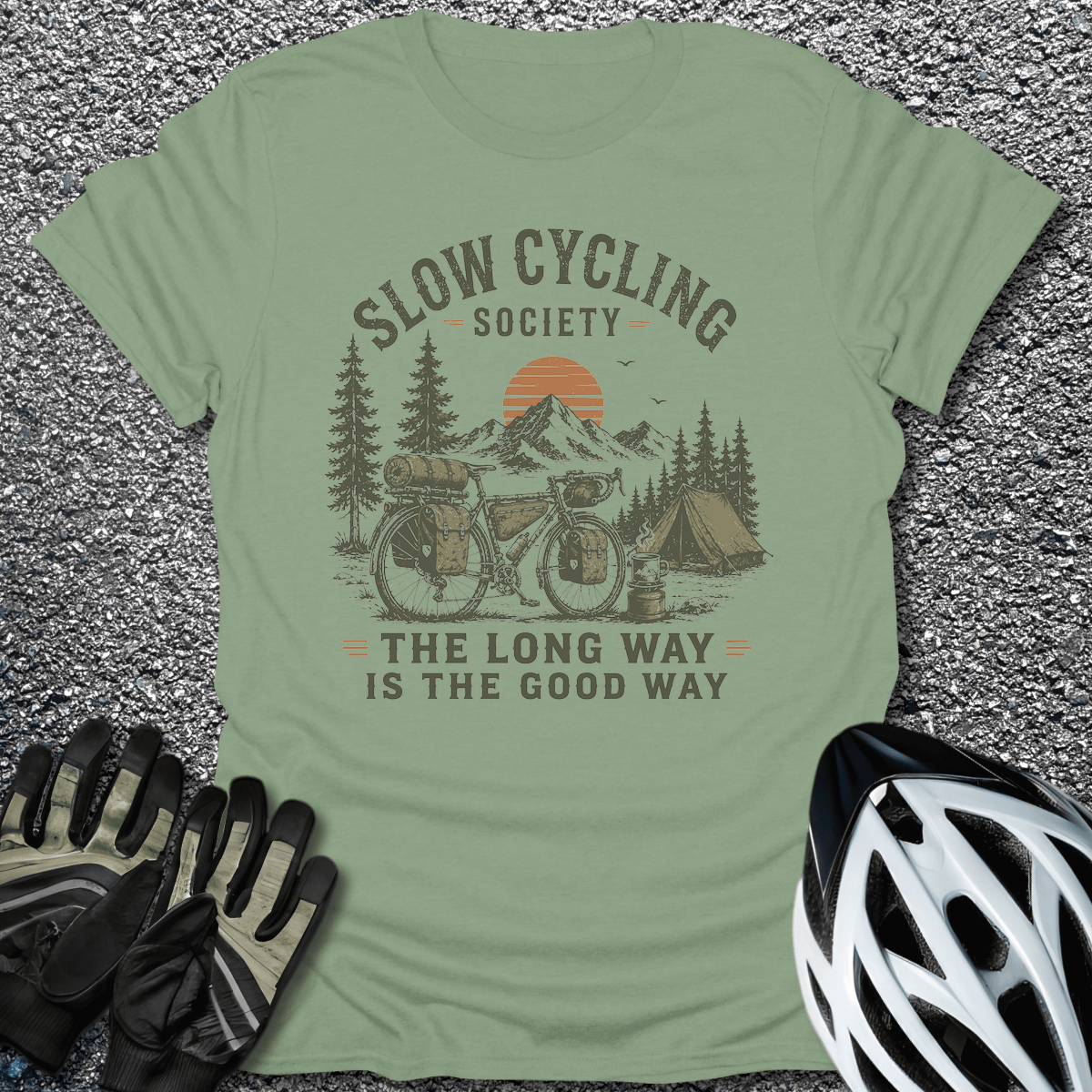 The Long Way T-Shirt in Sage / S from CycleTees