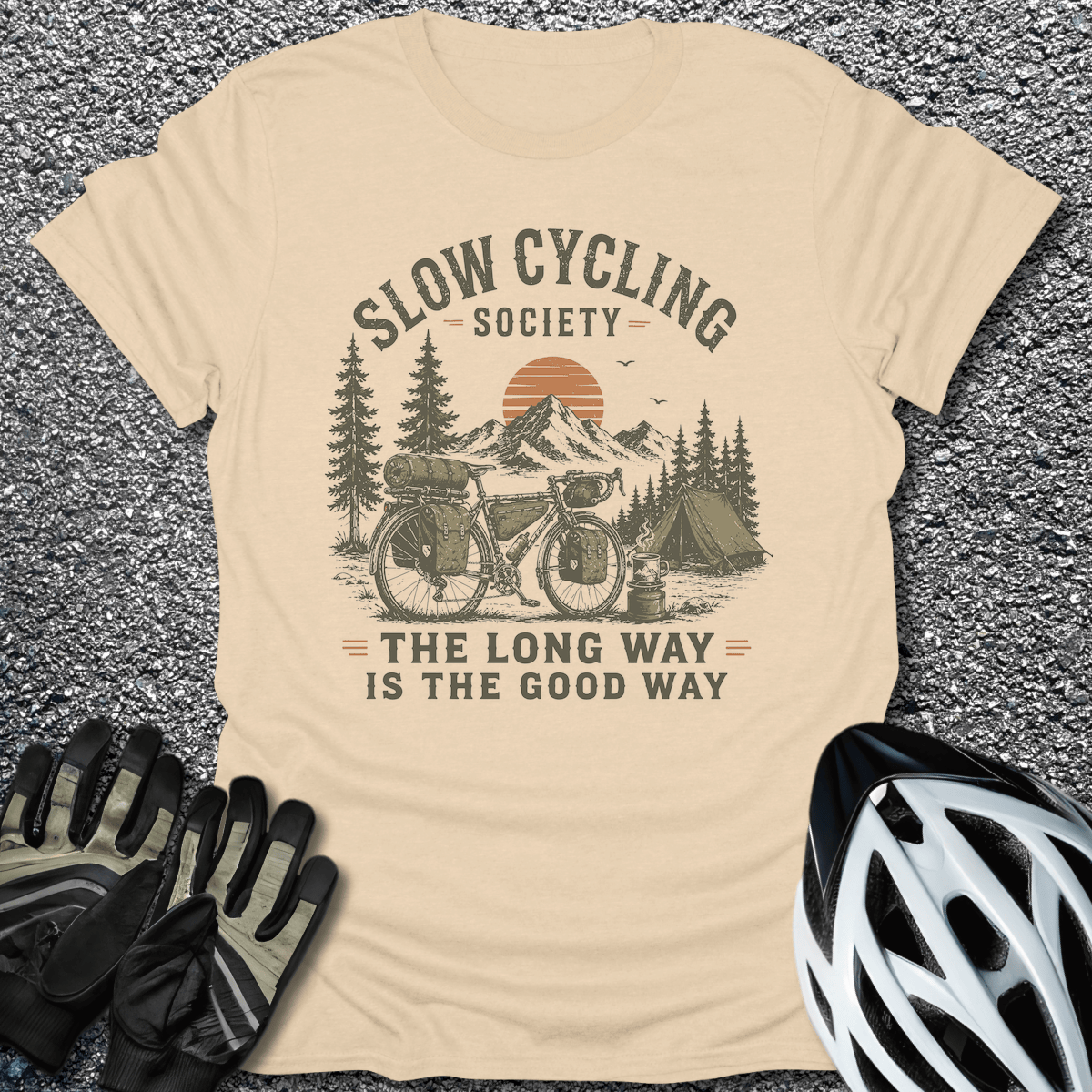 The Long Way T-Shirt in Sand / S from CycleTees