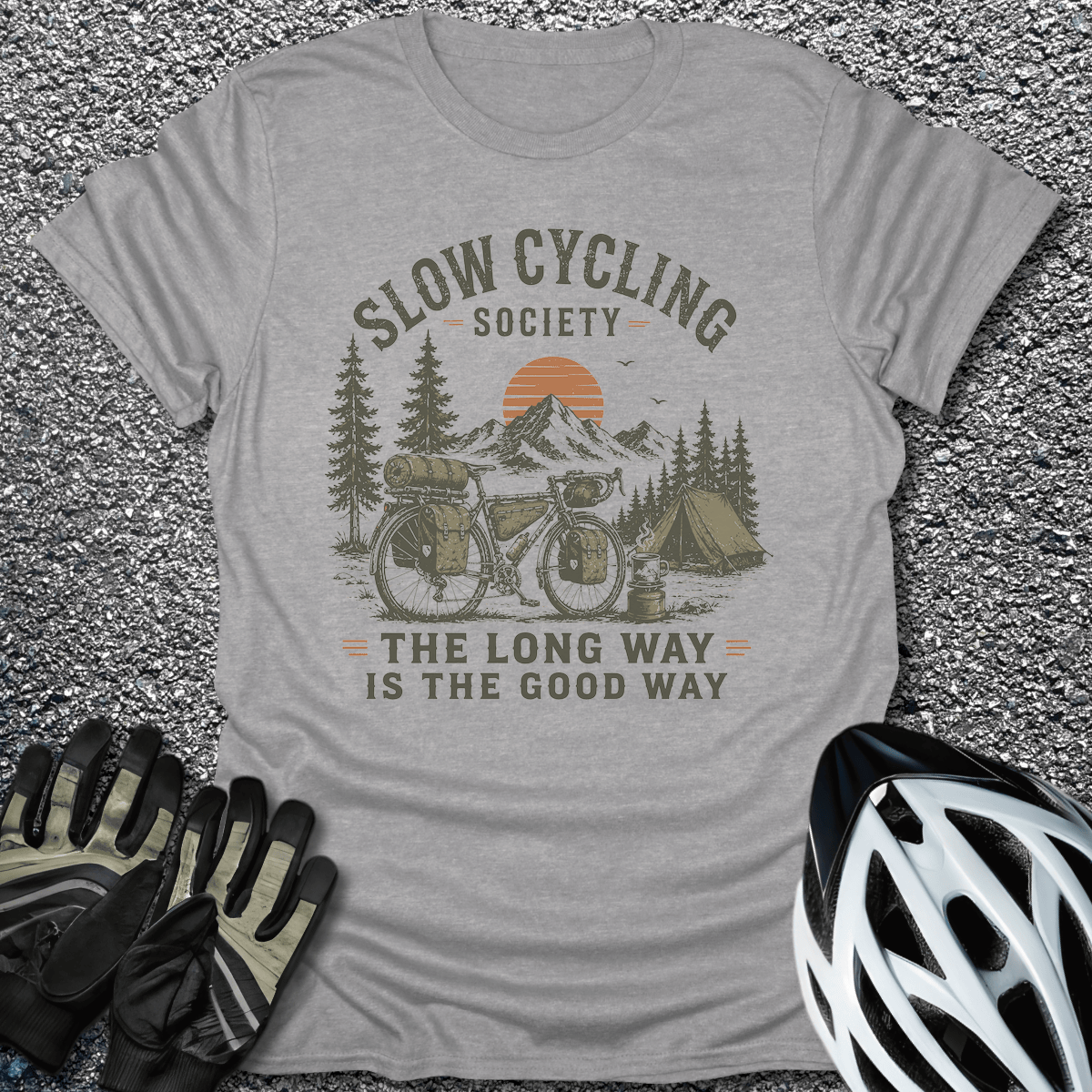 The Long Way T-Shirt in Sport Grey / S from CycleTees