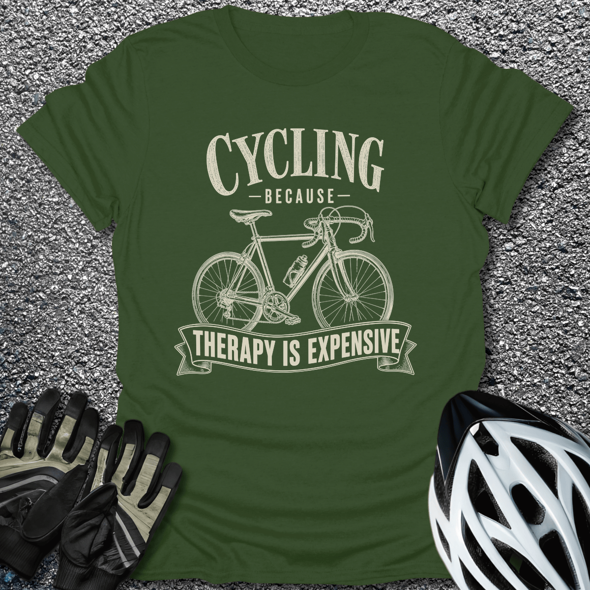 Therapy is Expensive T-Shirt in Military Green / S from CycleTees
