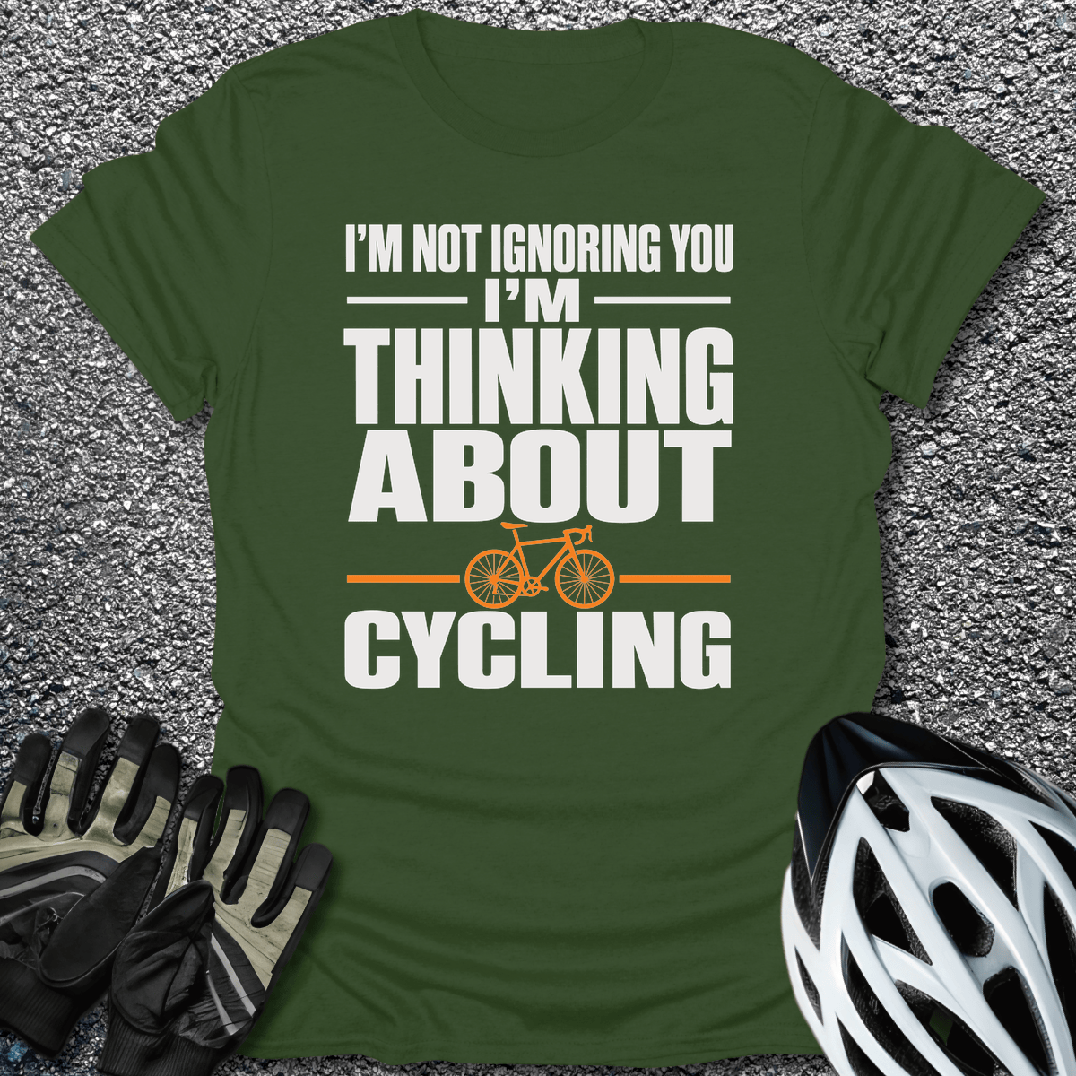 Thinking About Cycling T-Shirt in Military Green / S from CycleTees