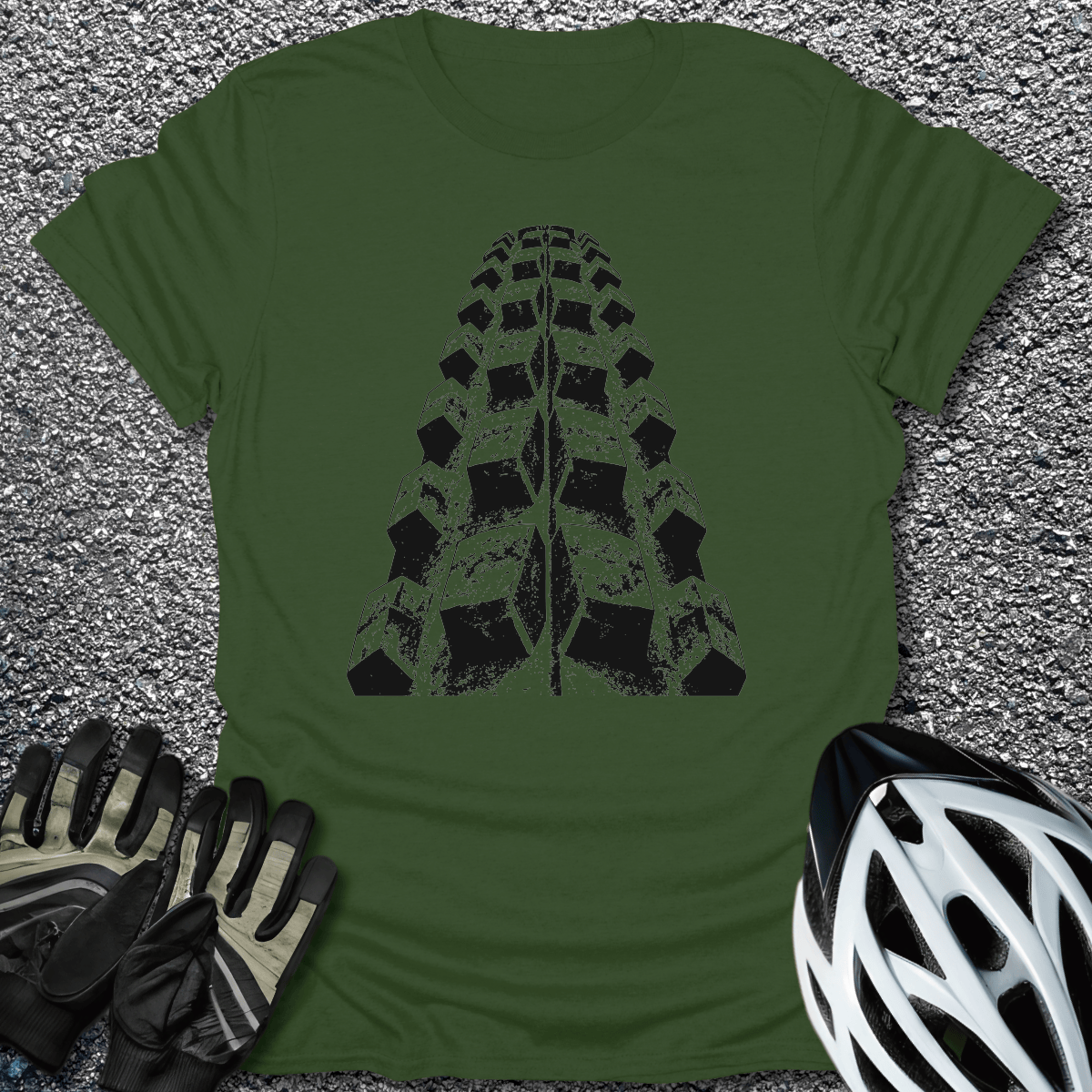 Tire Tread T-Shirt in Military Green / S from CycleTees