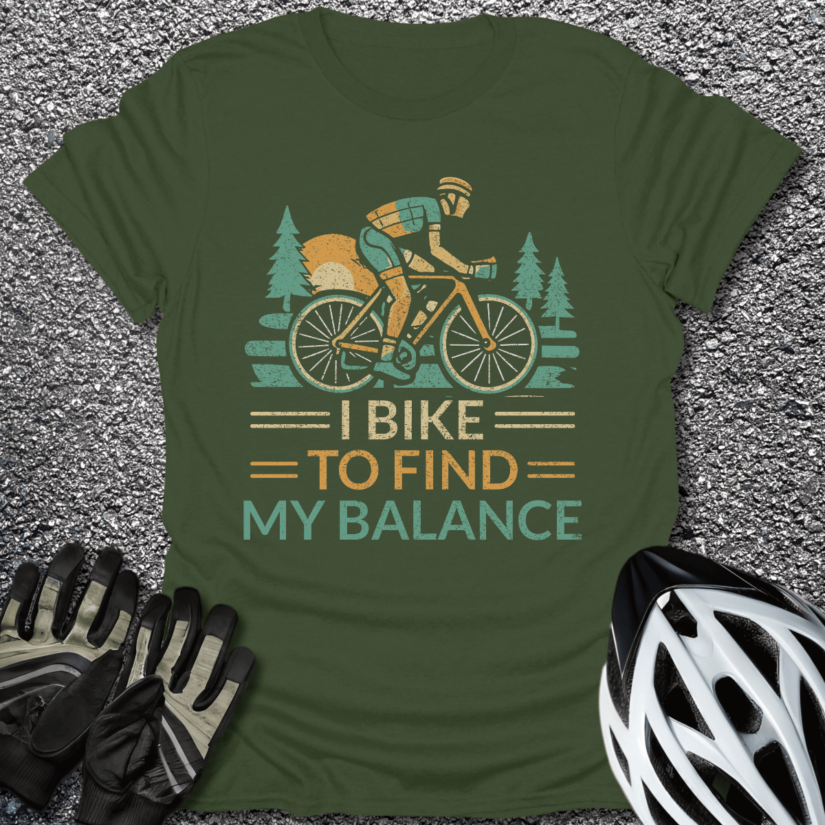 To Find My Balance T-Shirt in Military Green / S from CycleTees