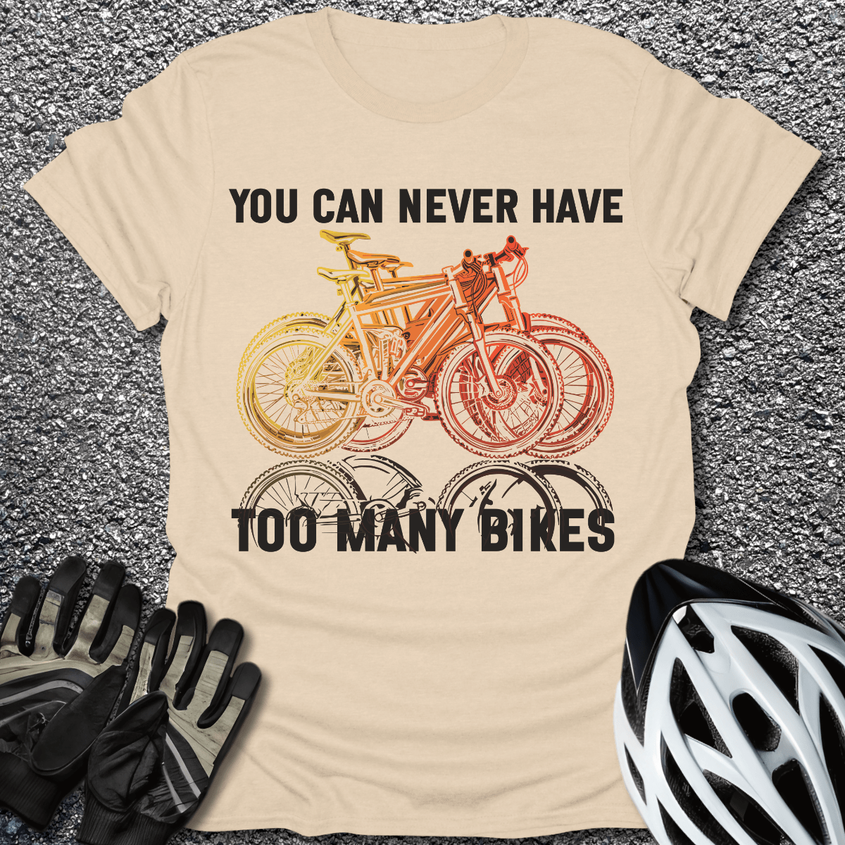 Too Many Bikes T-Shirt in Sand / S from CycleTees