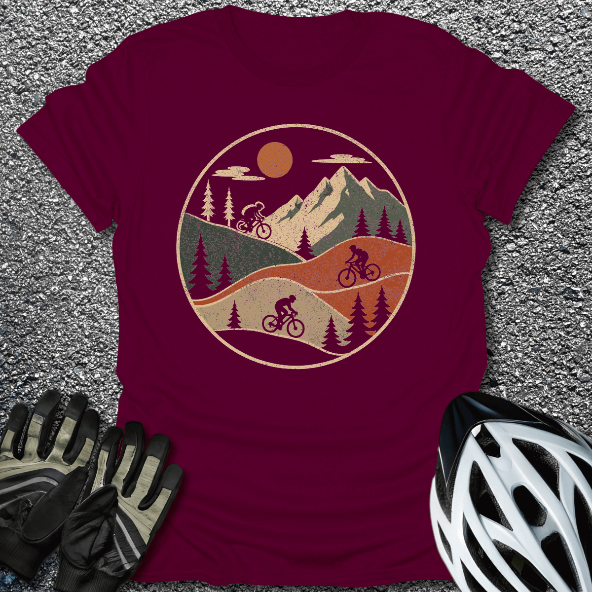 Trail Circle Badge T-Shirt in Maroon / S from CycleTees