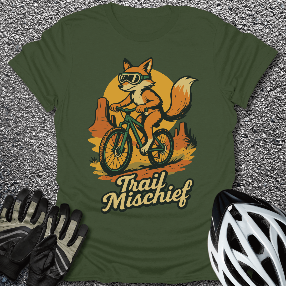 Trail Mischief T-Shirt in Military Green / S from CycleTees