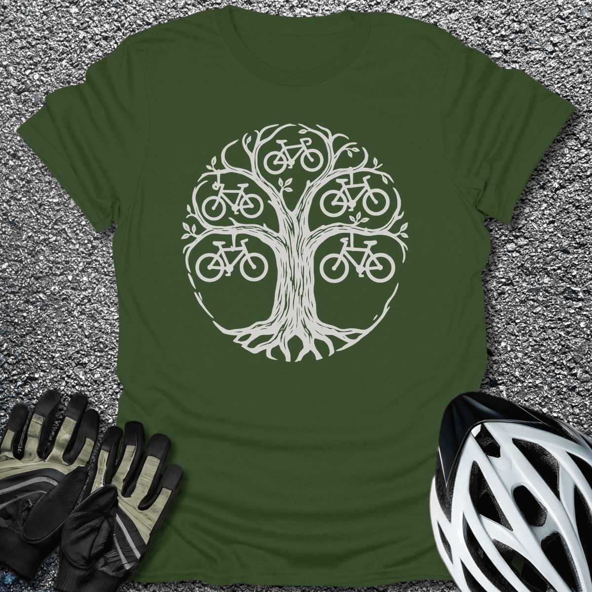 Tree of Bikes T-Shirt in Military Green / S from CycleTees