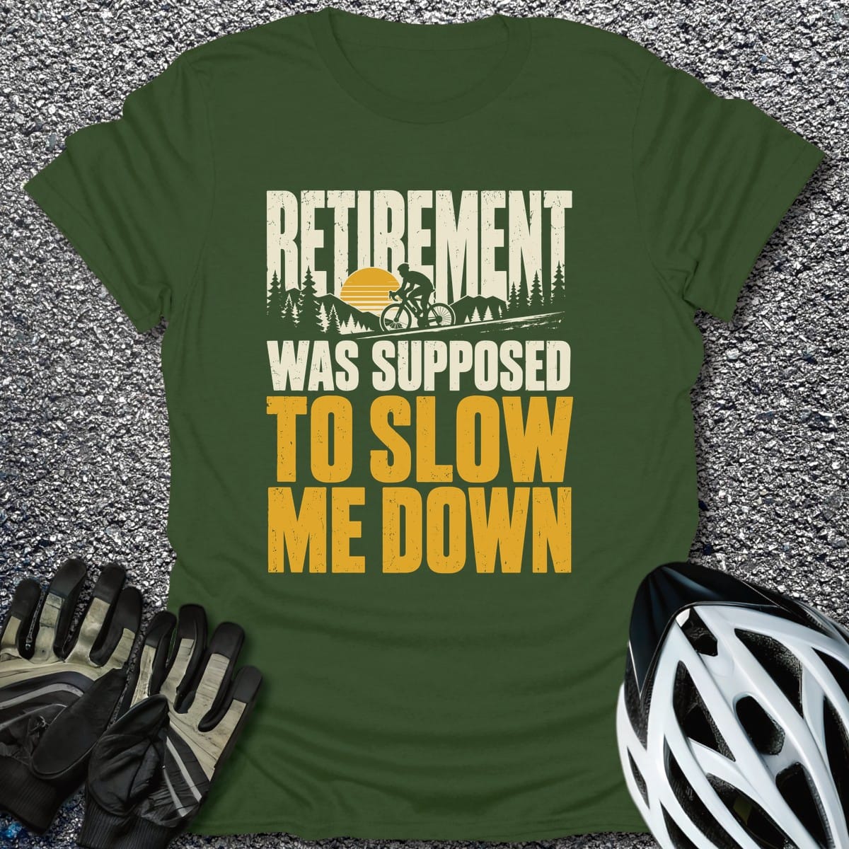Two Wheel Sunset T-Shirt in Military Green / S from CycleTees