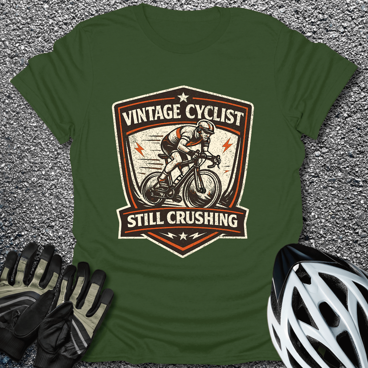 Vintage Cyclist T-Shirt in Military Green / S from CycleTees