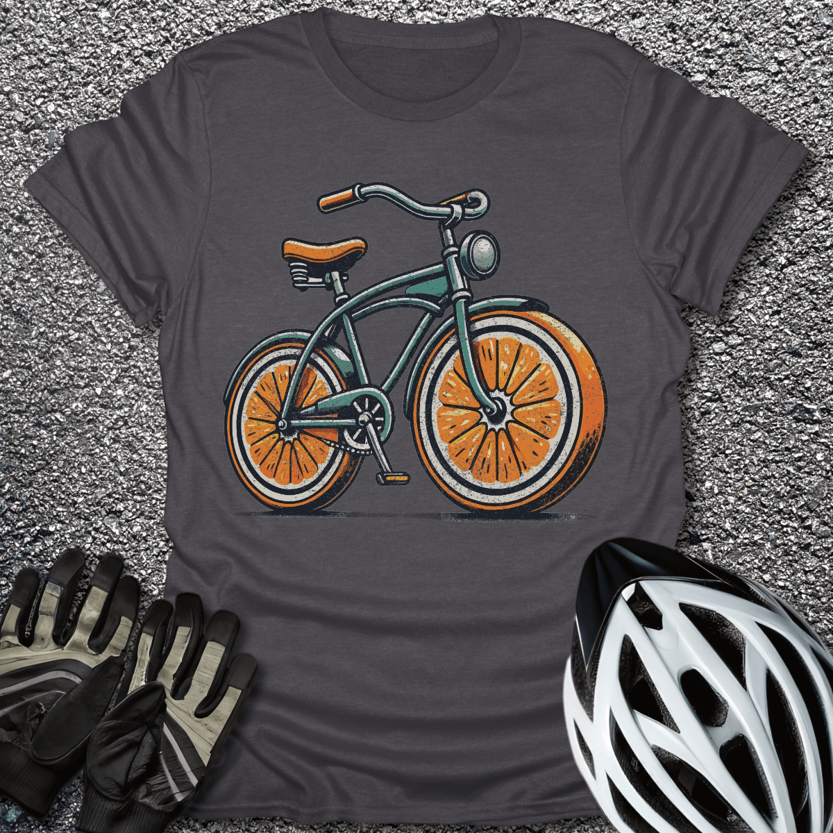 Vintage Orange Bike T-Shirt in Dark Heather / S from CycleTees