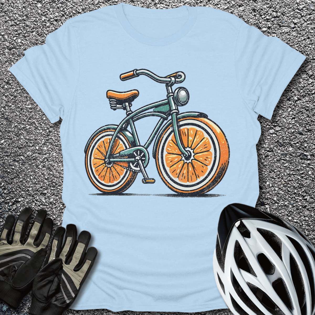 Vintage Orange Bike T-Shirt in Light Blue / S from CycleTees
