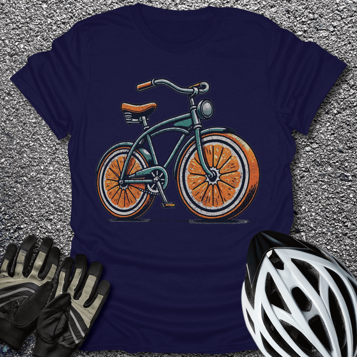 Vintage Orange Bike T-Shirt in Navy / S from CycleTees