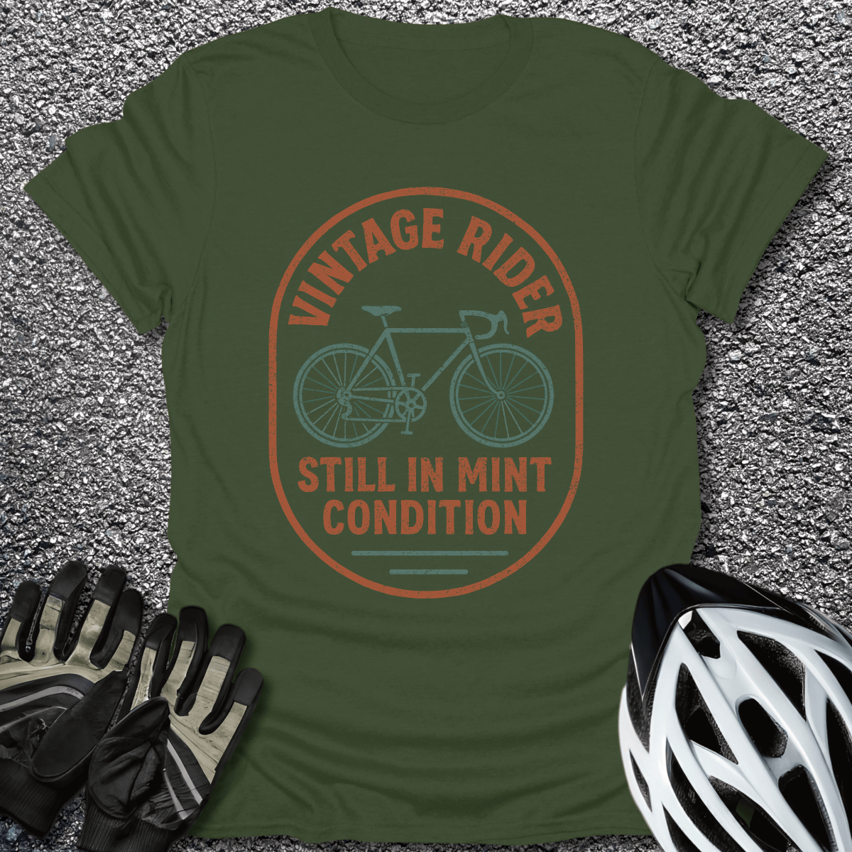 Vintage Rider T-Shirt in Military Green / S from CycleTees