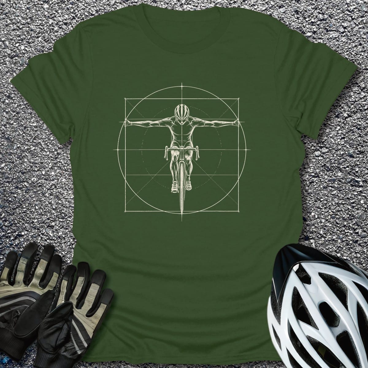 Vitruvian Rider T-Shirt in Military Green / S from CycleTees