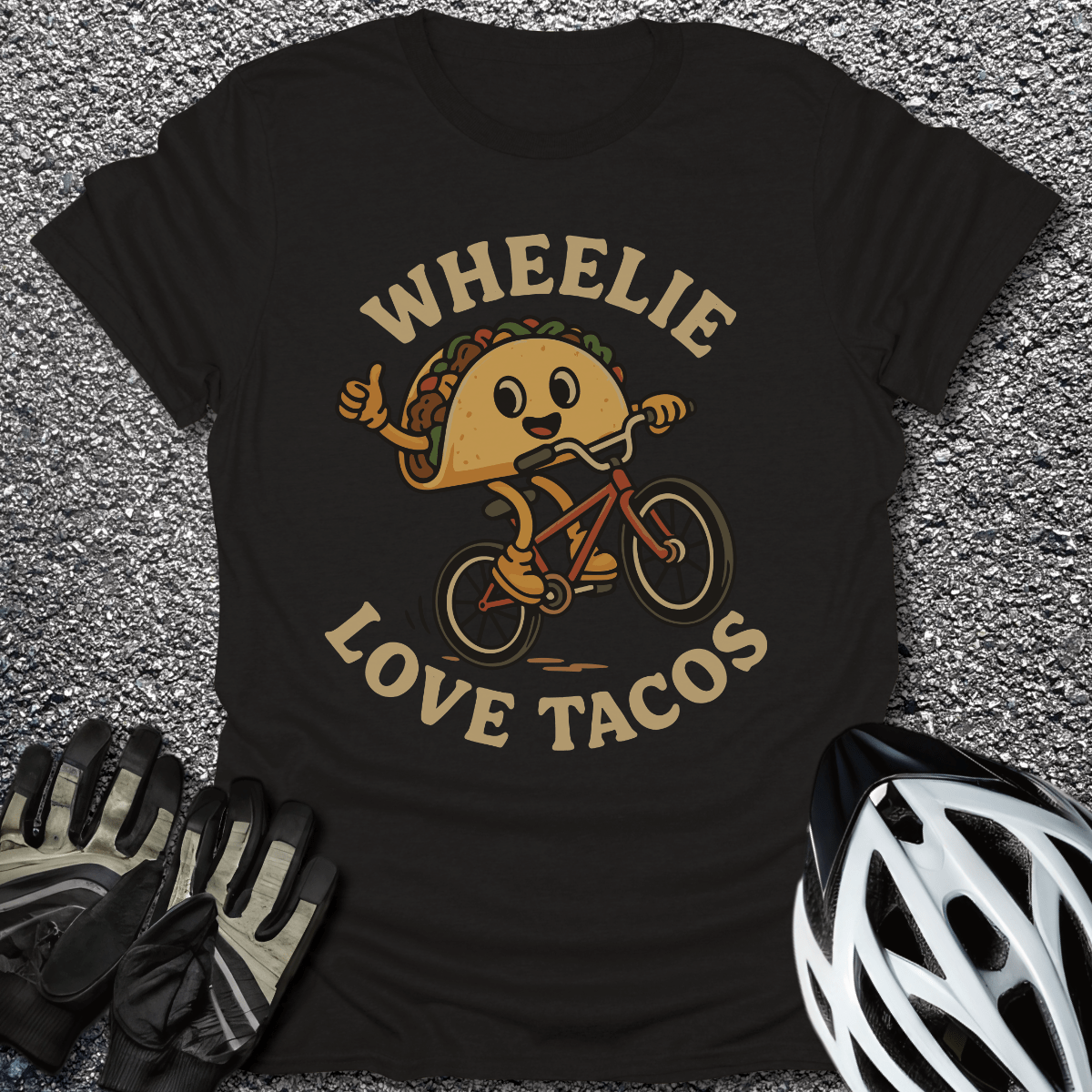Wheelie Love Tacos T-Shirt in Black / S from CycleTees