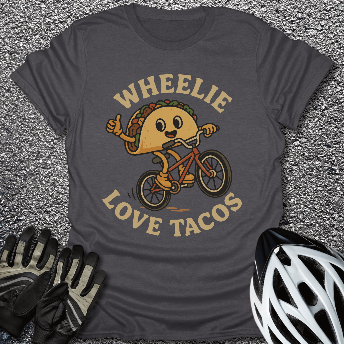 Wheelie Love Tacos T-Shirt in Dark Heather / S from CycleTees