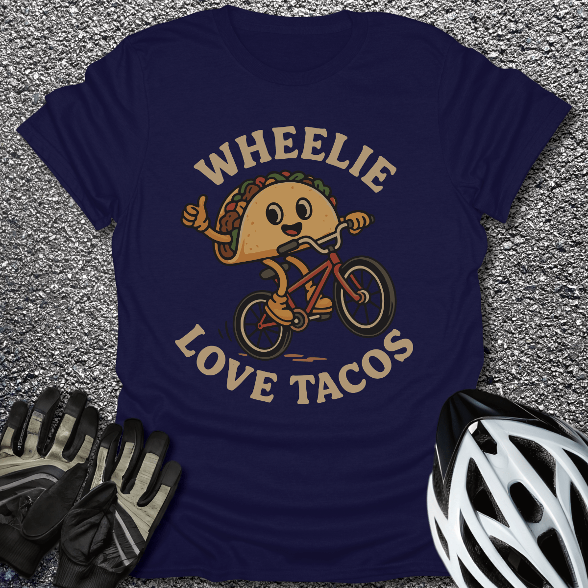 Wheelie Love Tacos T-Shirt in Navy / S from CycleTees