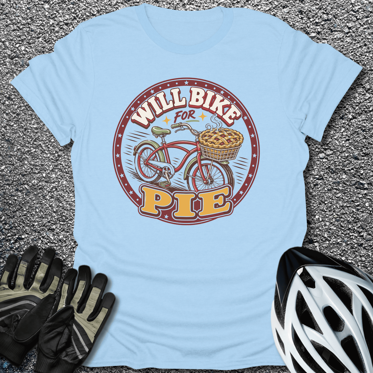 Will Bike for Pie T-Shirt in Light Blue / S from CycleTees
