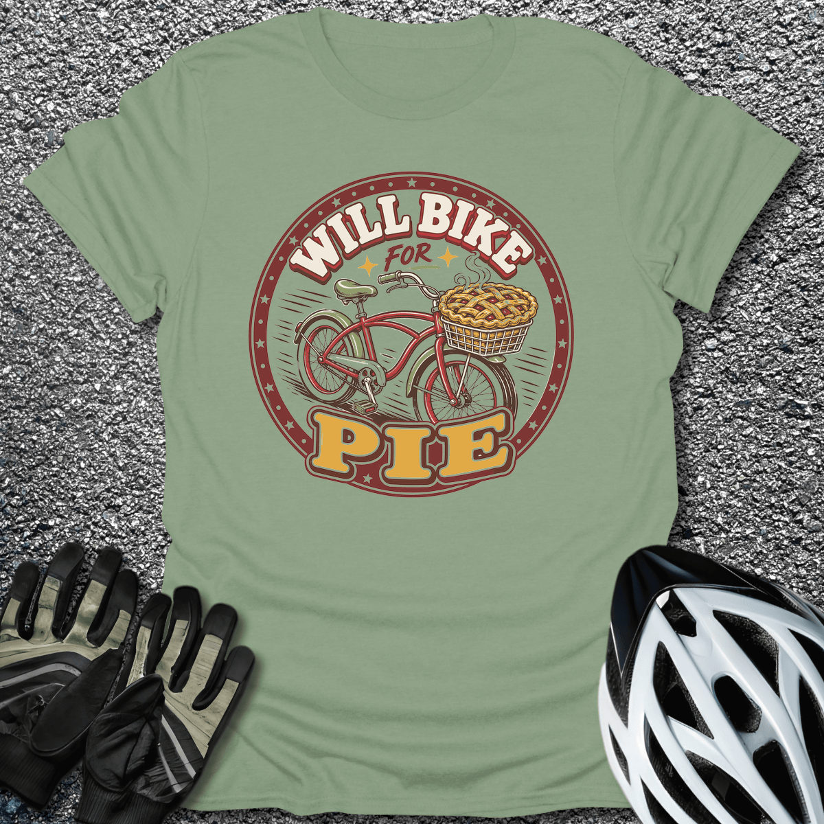 Will Bike for Pie T-Shirt in Sage / S from CycleTees