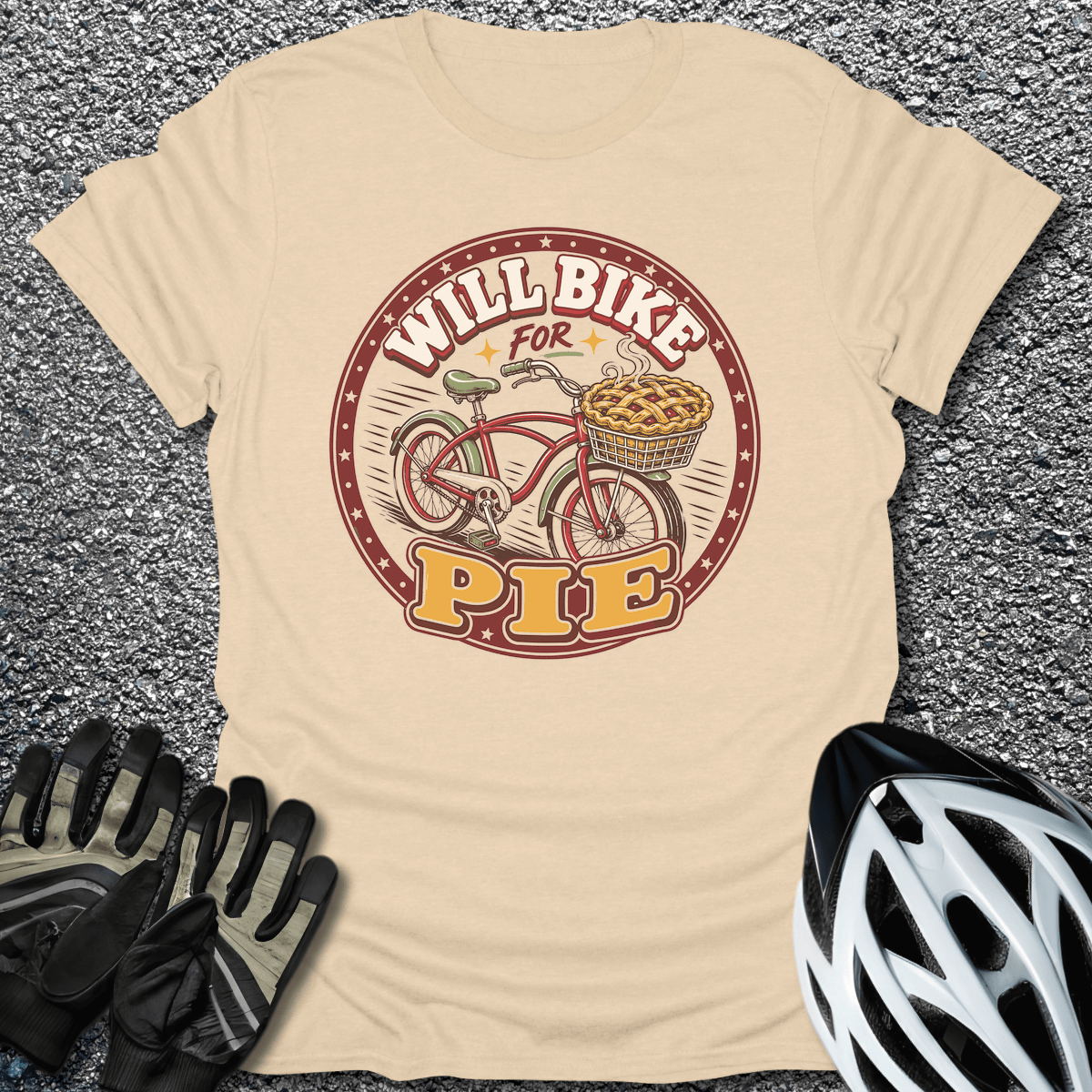 Will Bike for Pie T-Shirt in Sand / S from CycleTees
