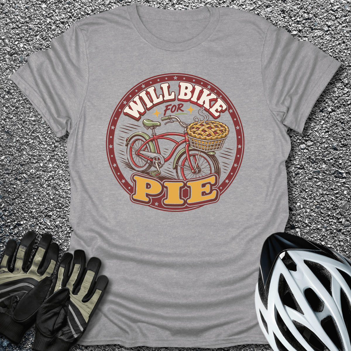 Will Bike for Pie T-Shirt in Sport Grey / S from CycleTees