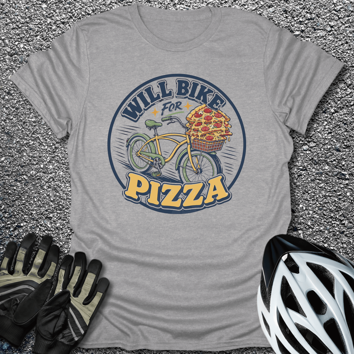 Will Bike for Pizza T-Shirt in Sport Grey / S from CycleTees