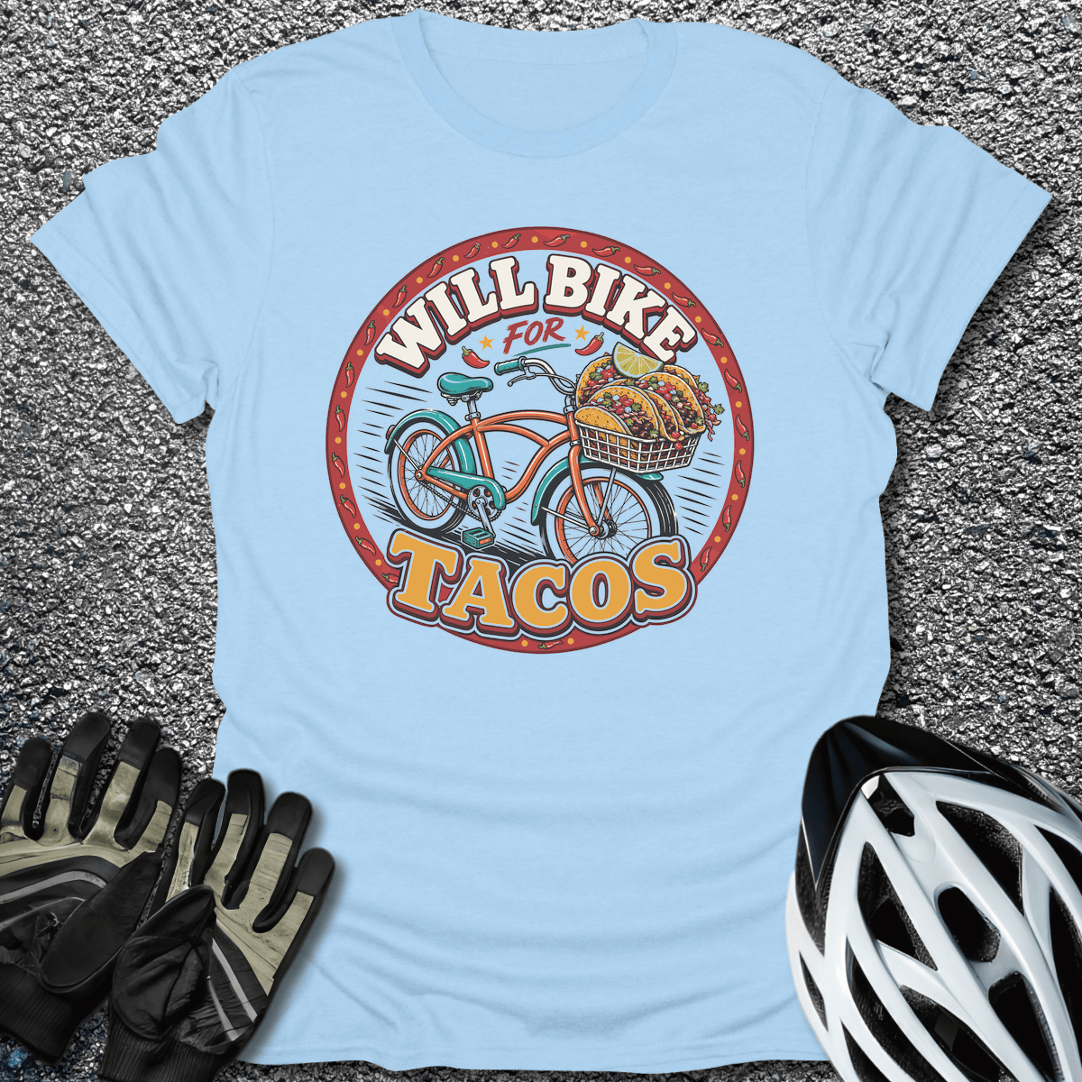 Will Bike for Tacos T-Shirt in Light Blue / S from CycleTees