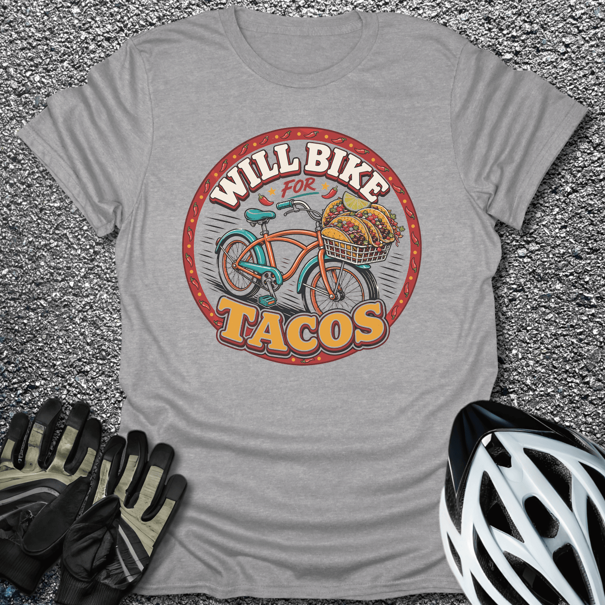 Will Bike for Tacos T-Shirt in Sport Grey / S from CycleTees