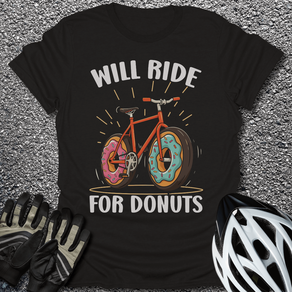 Will Ride For Donuts T-Shirt in Black / S from CycleTees